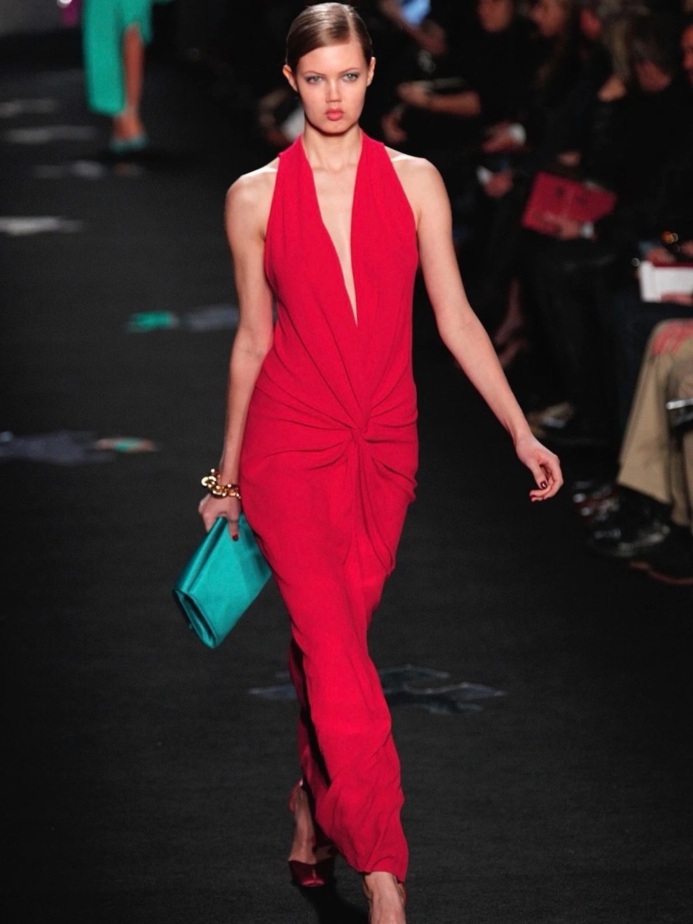 Diane von Furstenberg "Eileen" Twist Front Maxi Dress in a rosy red/fuchsia shad